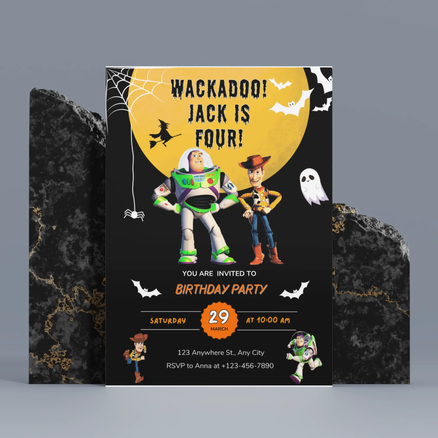 Toy Story Halloween Birthday Party Invitation Template | Woody & Buzz Lightyear Invite - CreativeRino