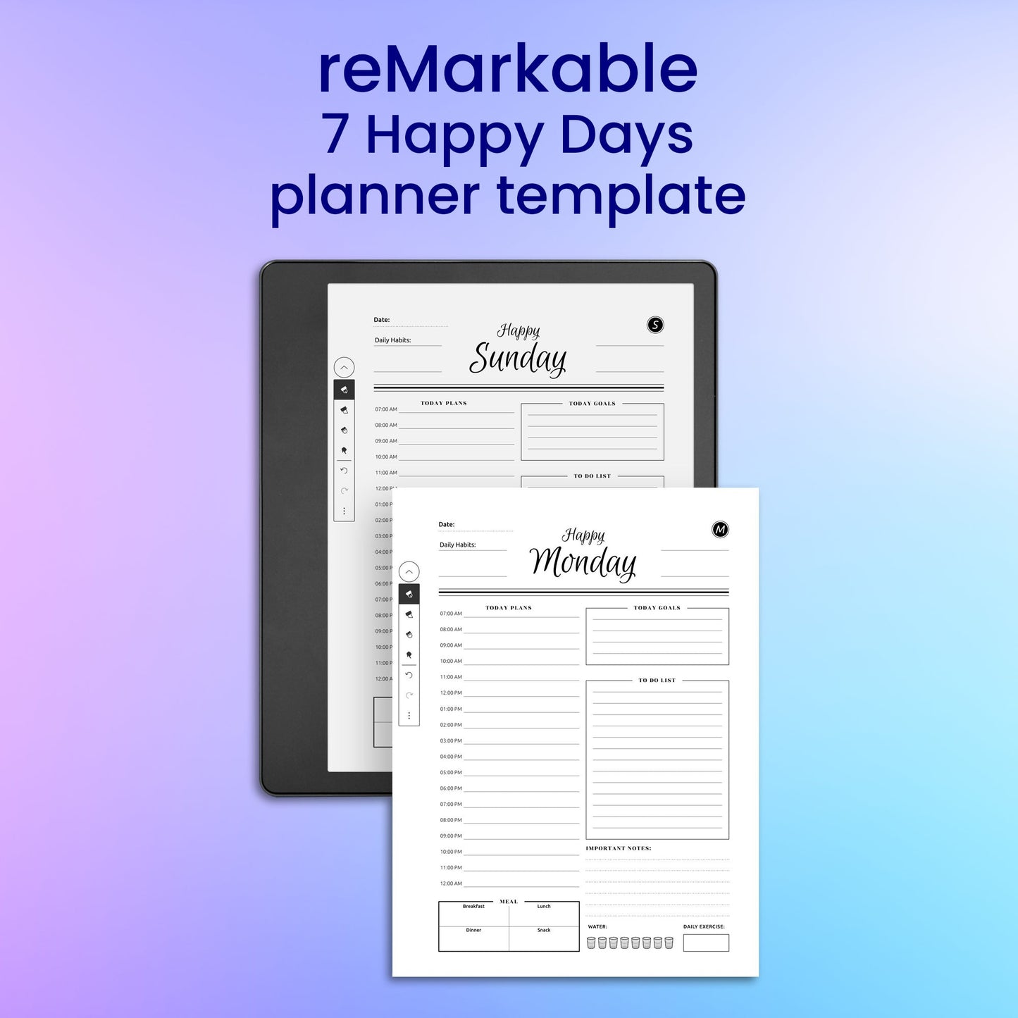 7 reMarkable 2 Happy Days Planner Template My Store
