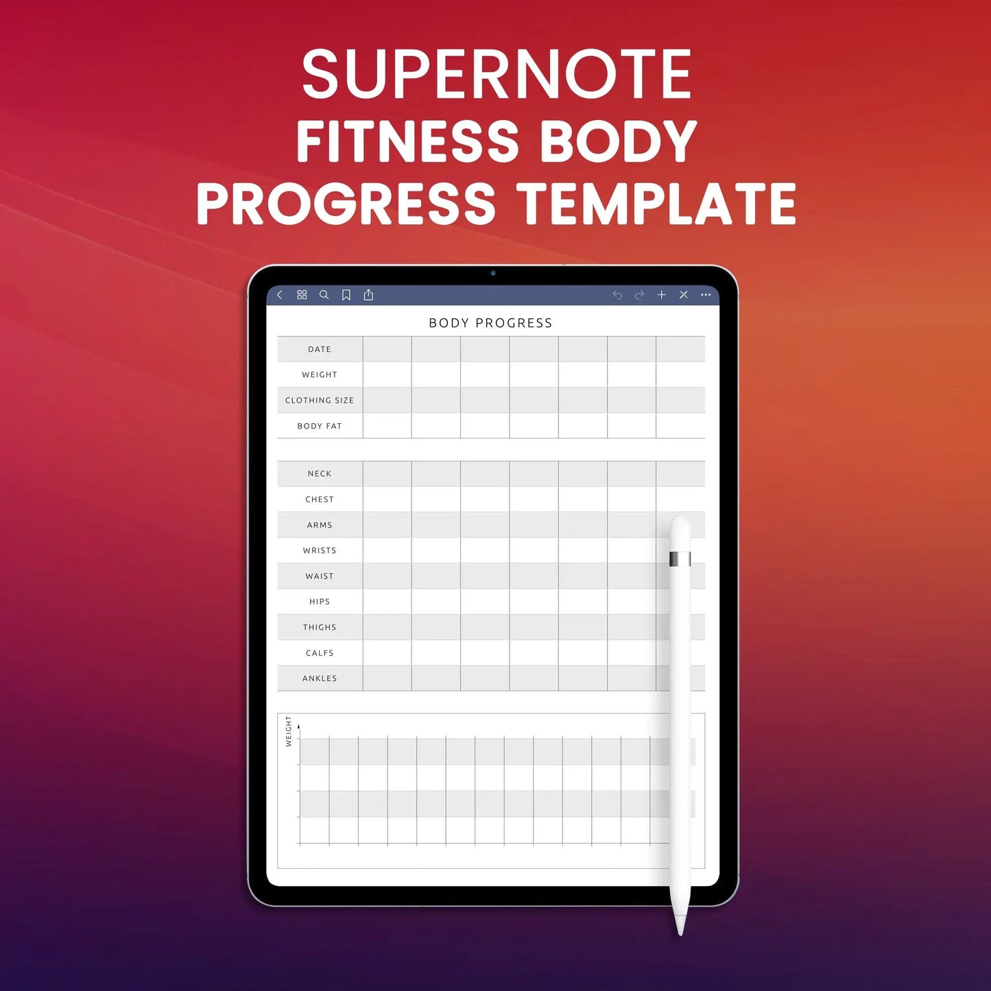 Supernote Fitness Body Progress Template Planner Template CreativeRino