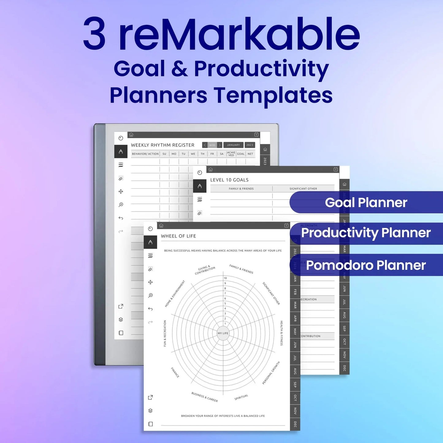 3 reMarkable 2 Goal & Productivity Planners Template Bundle My Store