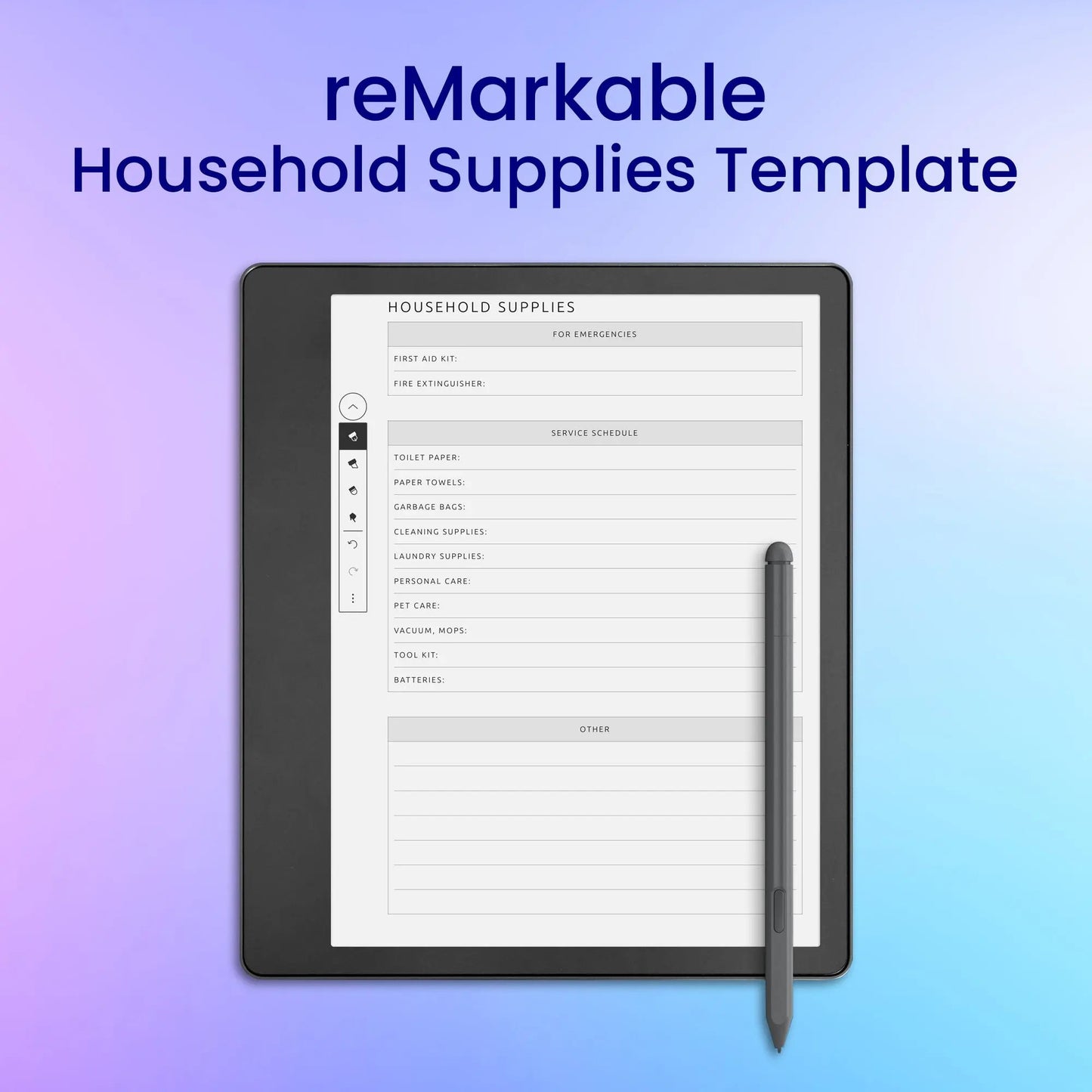 reMarkable 2 Household Supplies Template Planner Template My Store