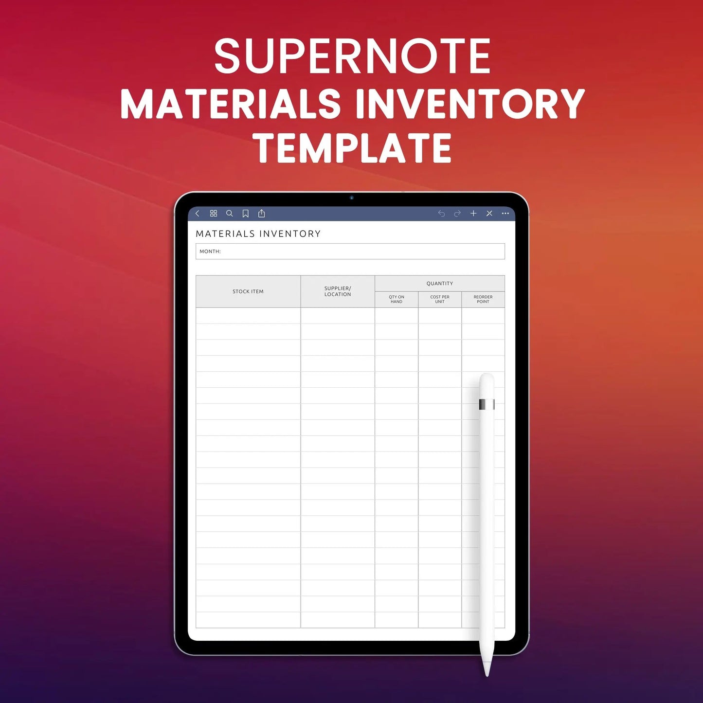 Supernote Materials Inventory Template Planner Template CreativeRino
