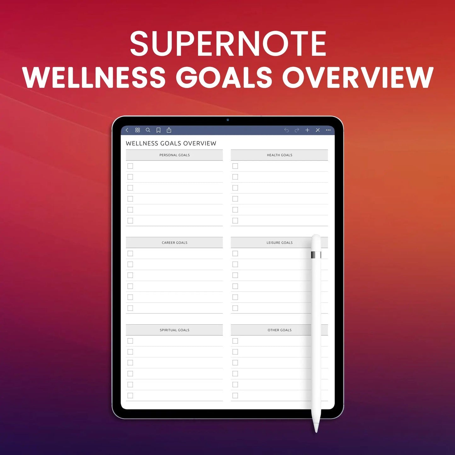 Supernote Wellness Goals Overview Planner Template CreativeRino