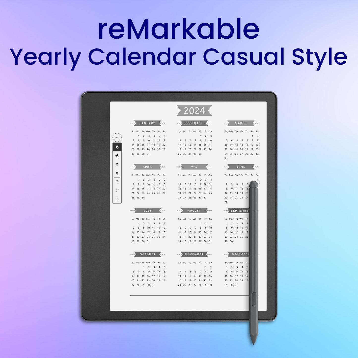reMarkable 2 Yearly Calendar - Casual Style Planner Template My Store