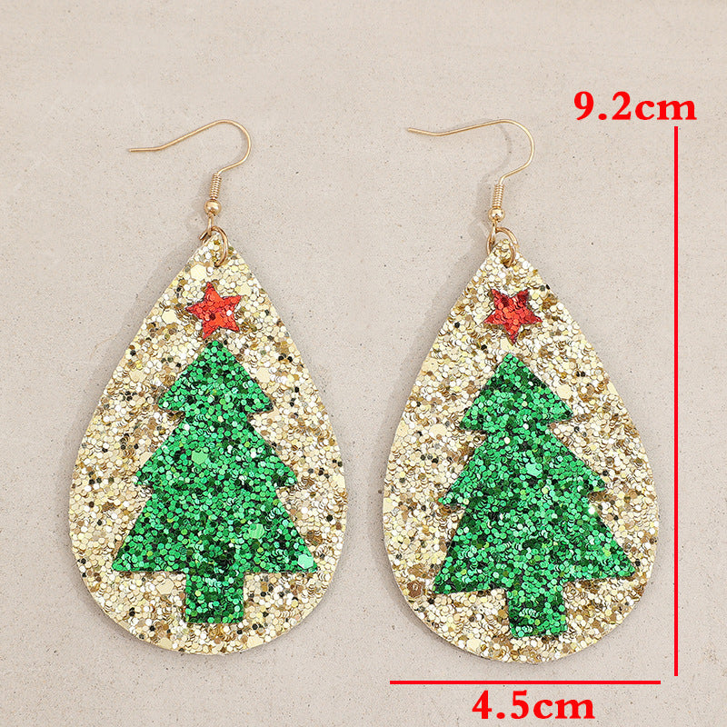 Lightweight PU Leather Christmas Tree Drop Earrings | Festive Holiday Jewelry eprolo