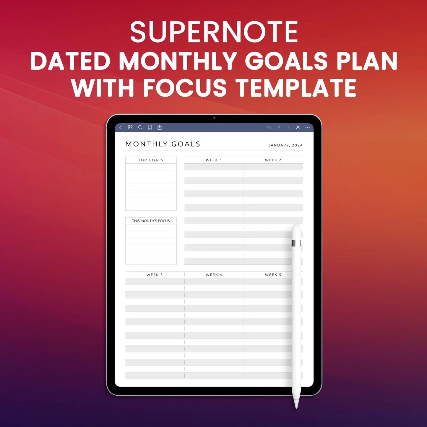 Supernote Dated Monthly Goals Plan with Focus Template Planner Template CreativeRino