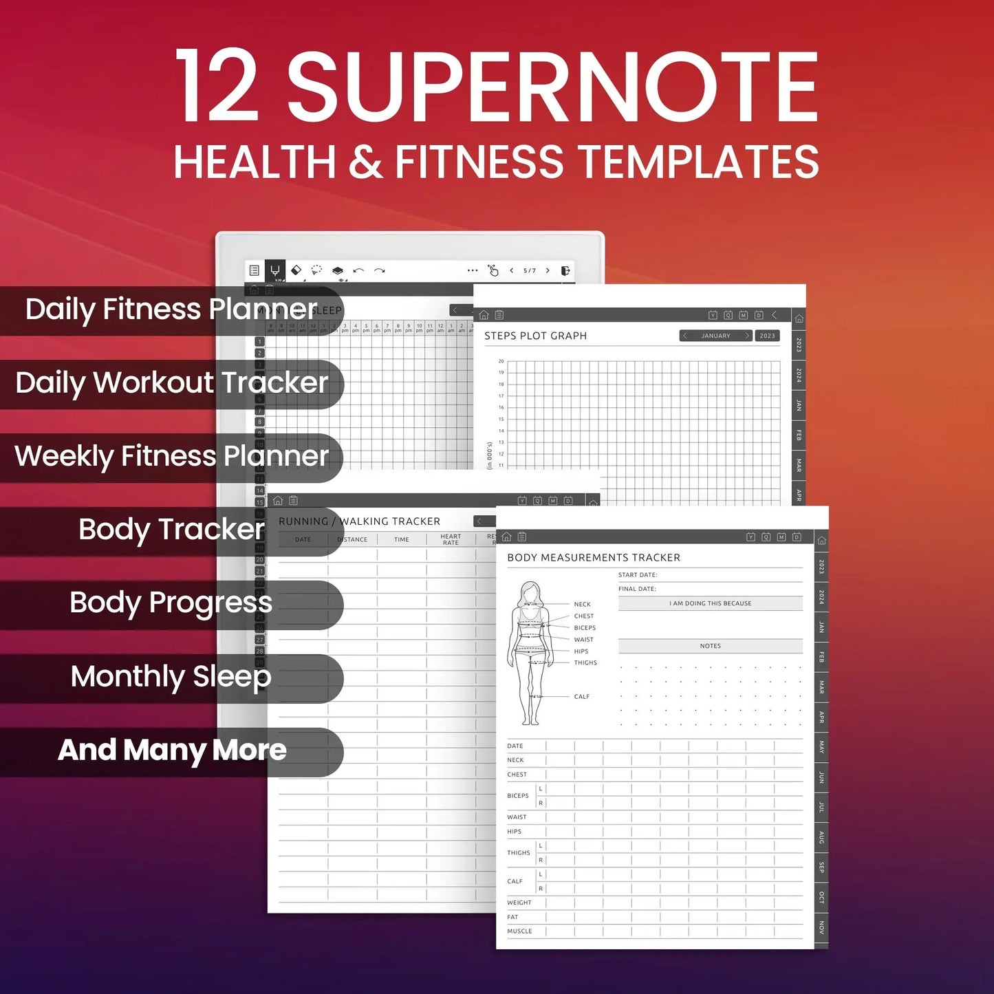 12 Supernote Health & Fitness Templates Planner Template Bundle CreativeRino