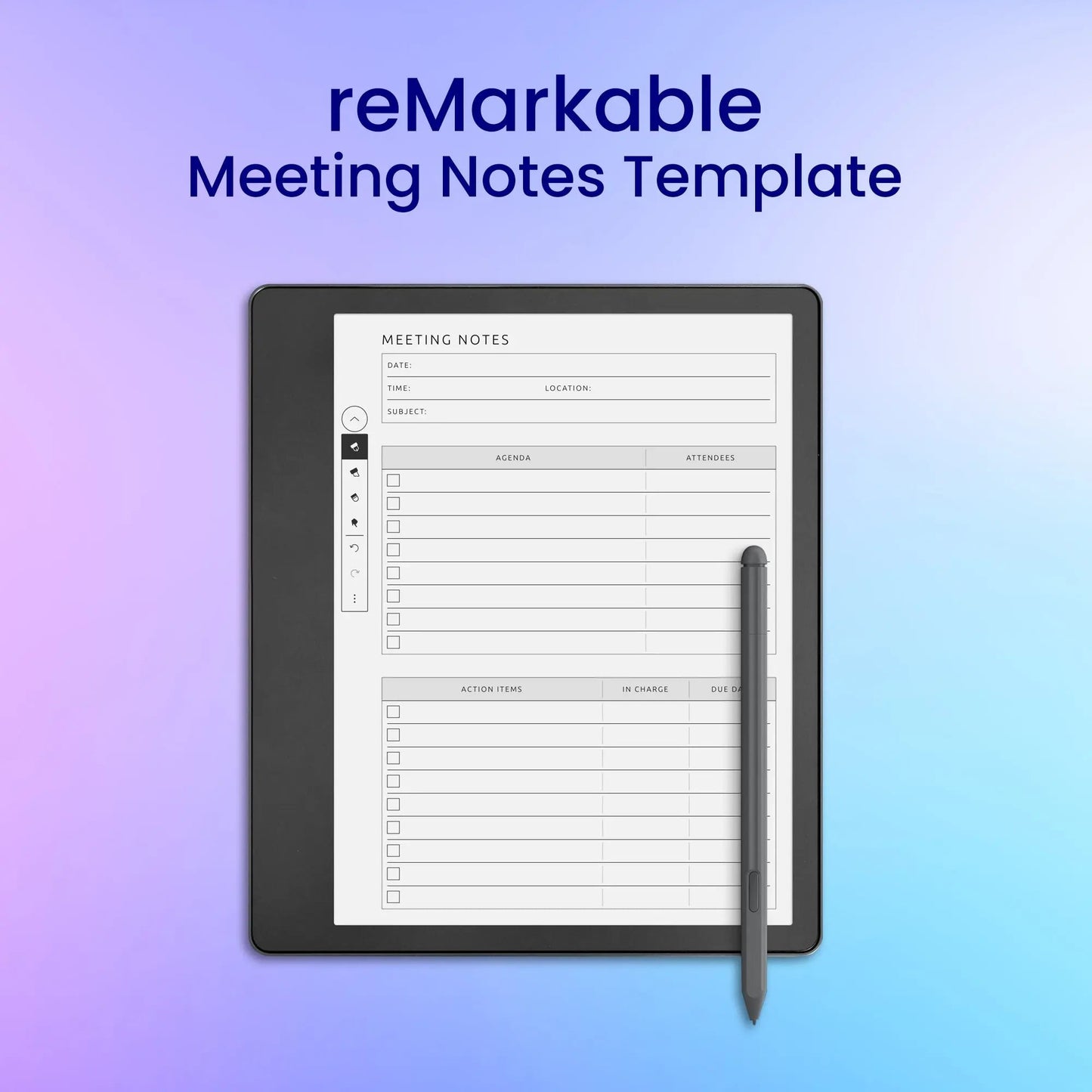 reMarkable 2 Meeting Notes Template Planner Template My Store
