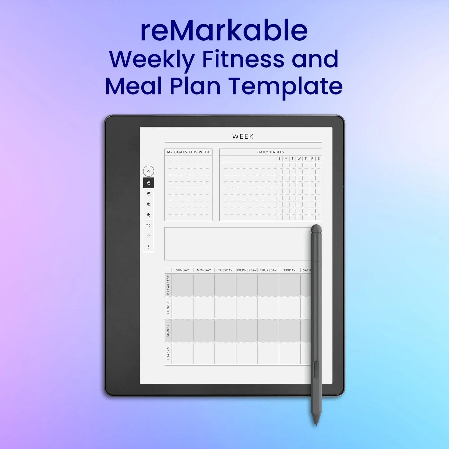 reMarkable 2 Weekly Fitness and Meal Plan Template Planner Template My Store