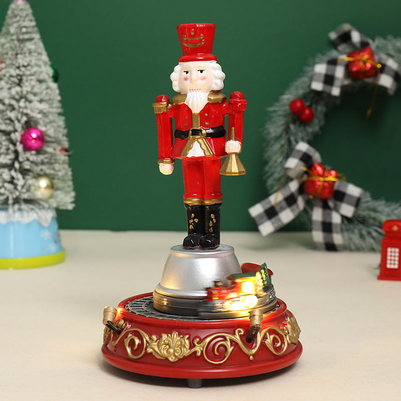 Luminous Musical Christmas Village Ornament Decor | Resin Walnut Soldier, Rotating Train & House eprolo
