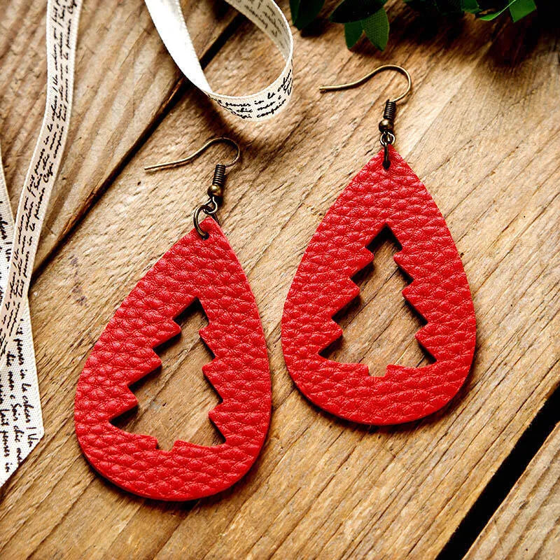 Laser Cut Faux Leather Christmas Tree Earrings | Lightweight Holiday Dangle Jewelry eprolo