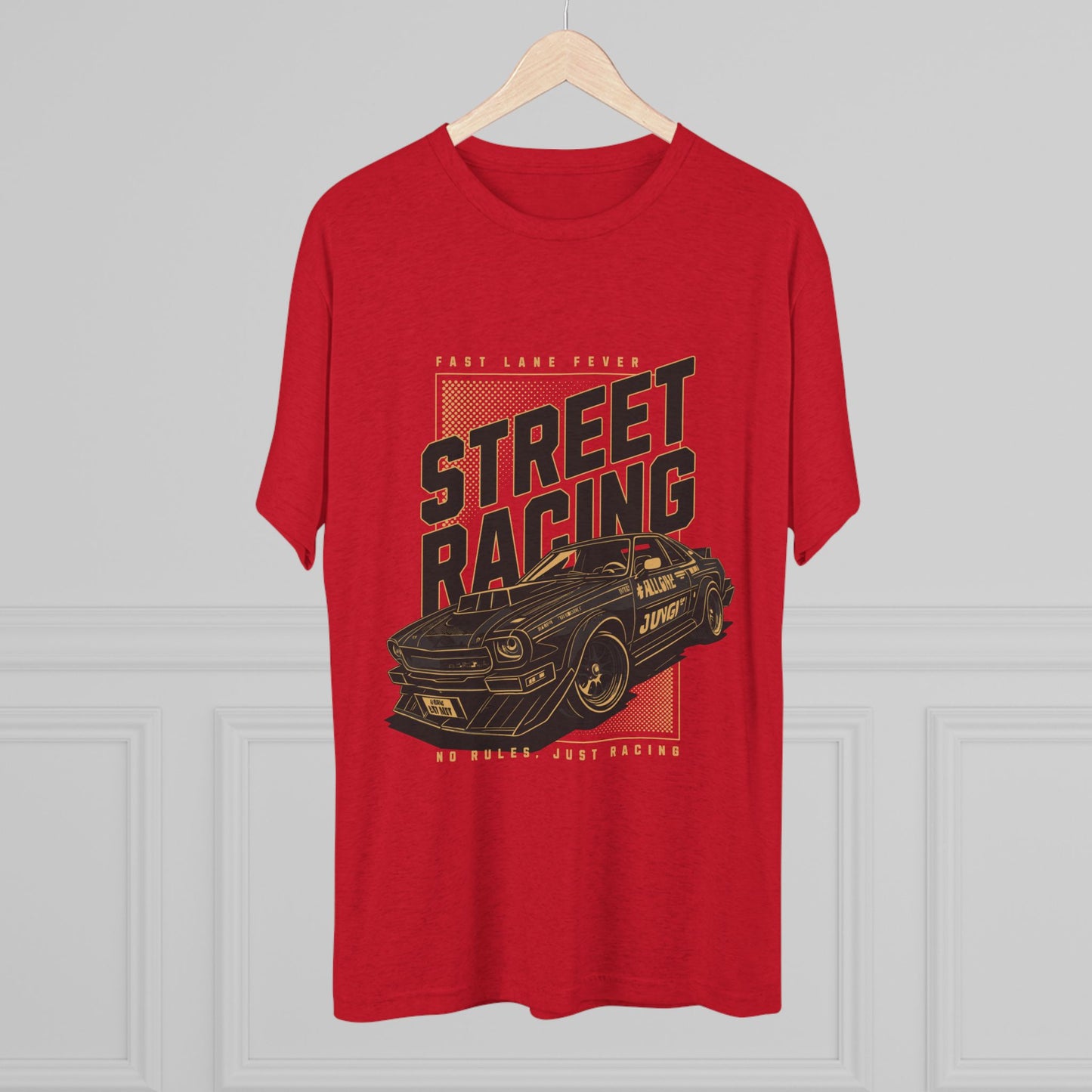 Street Racing Car Unisex Tri-Blend Crew Tee - Fast Lane Fever Graphic T-Shirt - CreativeRino