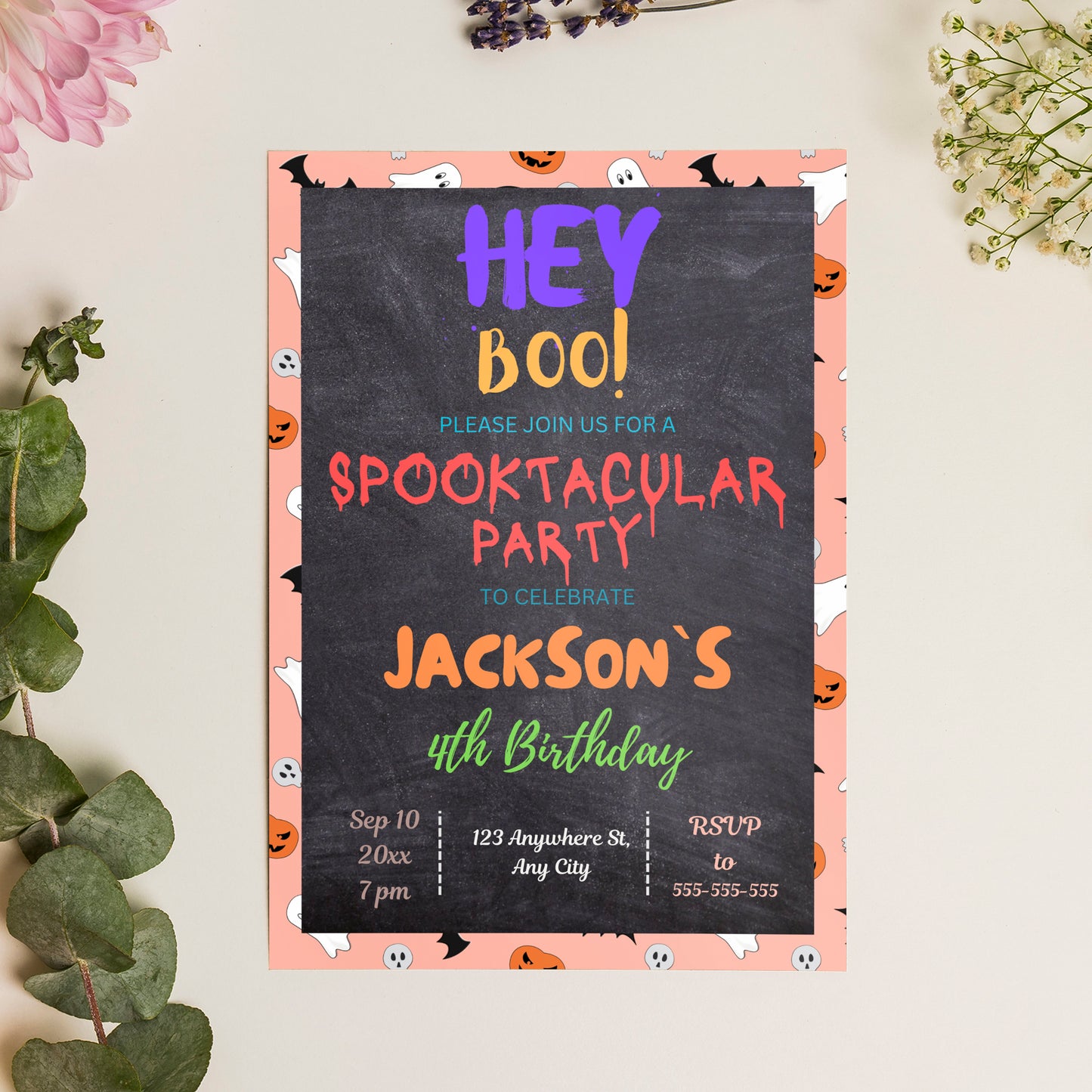 Hey Boo Halloween Birthday Invitation Template - CreativeRino