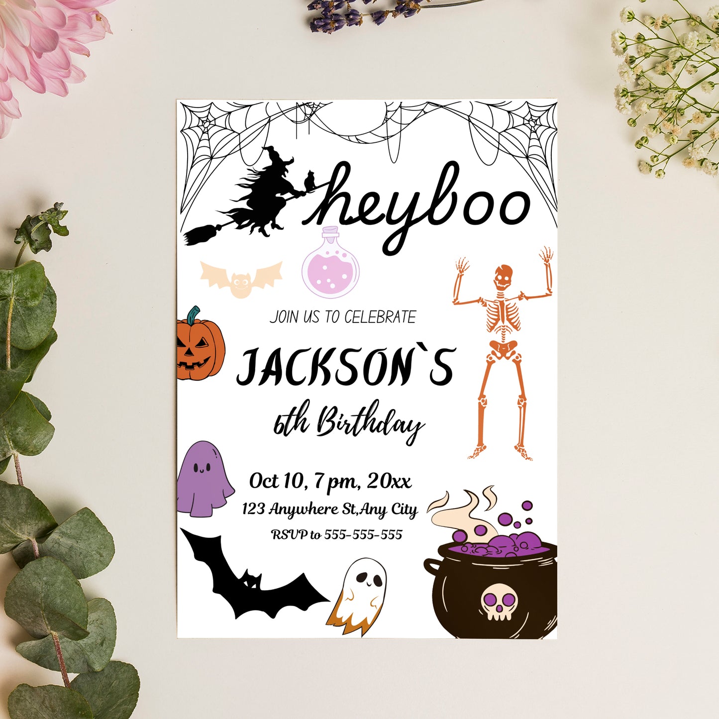 Hey Boo Halloween Birthday Party Invitation Template - CreativeRino