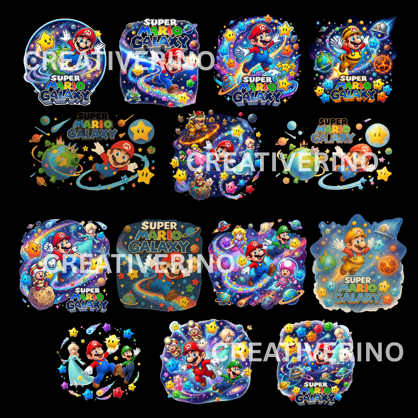 Super Mario Galaxy PNG | Mario Space Theme Clipart | Prncess Rosaline Peach Yoshi Luigi CreativeRino