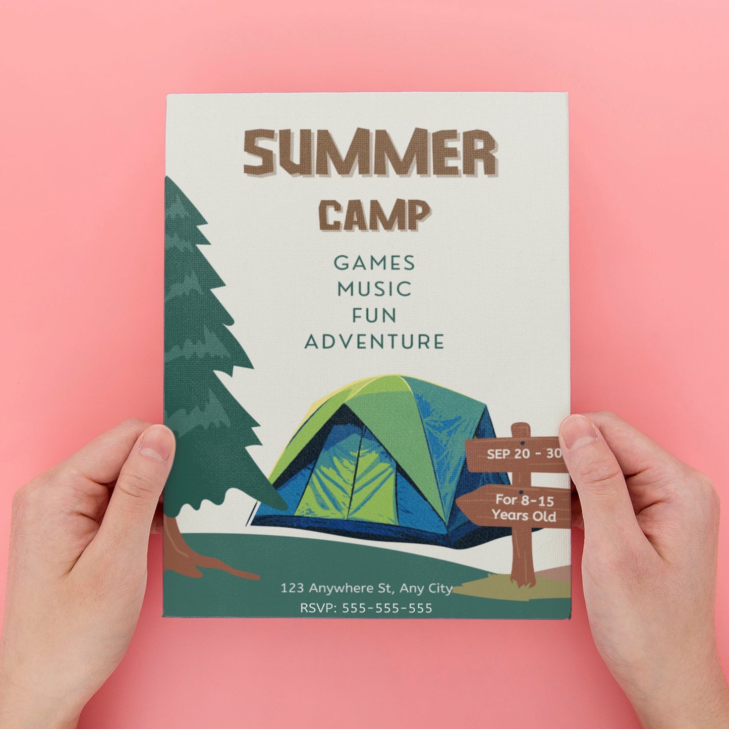 Camping Invite | Summer Camp Bachelorette Invitation Canva Template CreativeRino