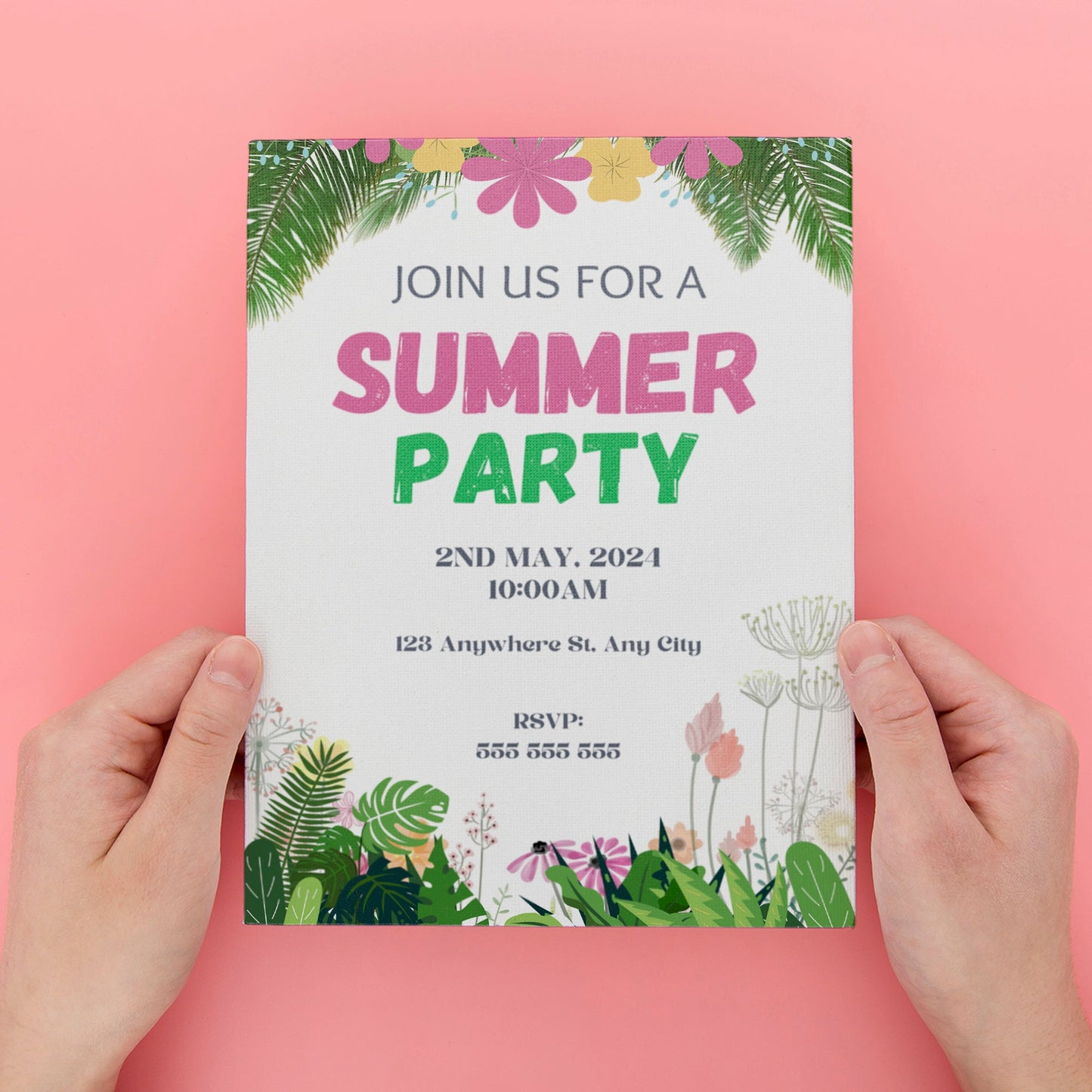 Summer Party Invitation Canva Template | Summer Party Theme Invite CreativeRino