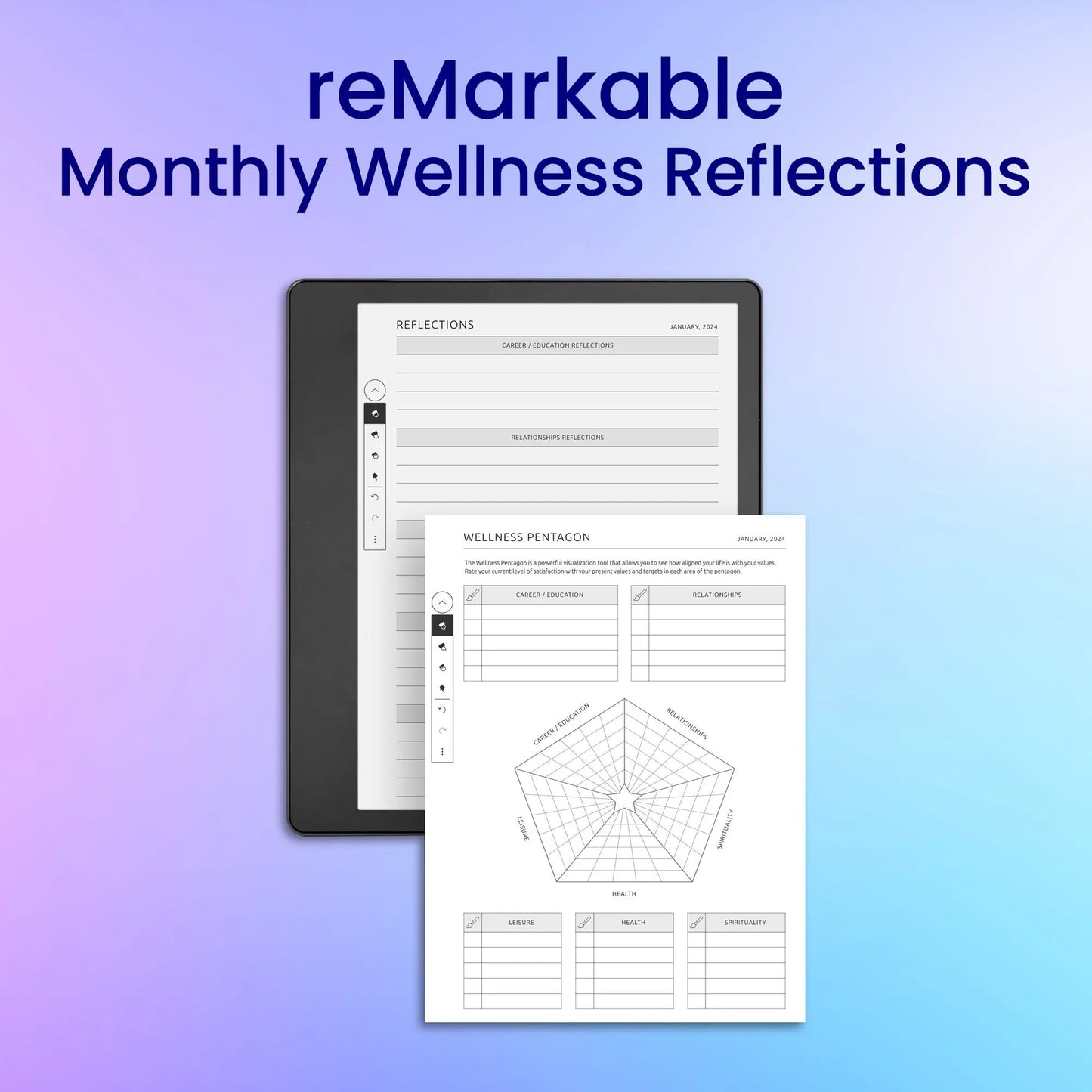 reMarkable 2 Monthly Wellness Reflections Planner Template My Store
