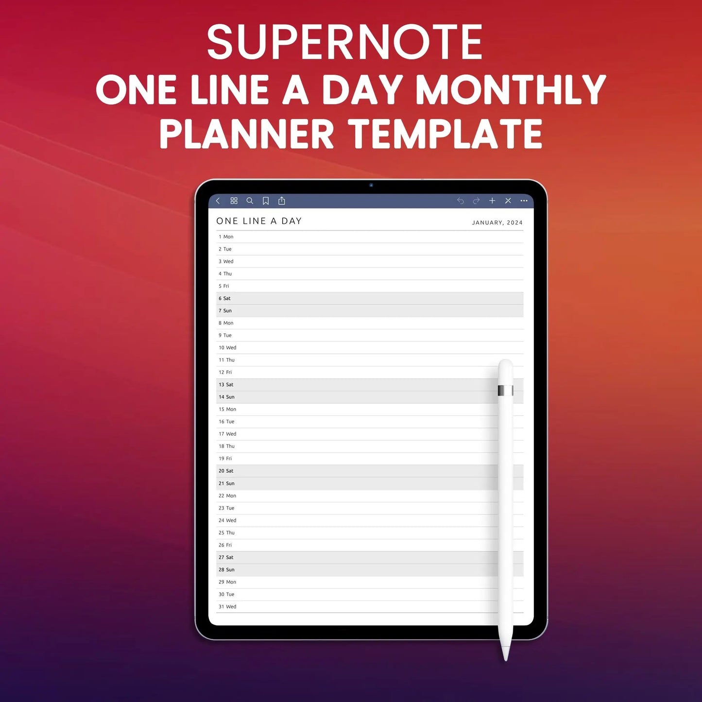 Supernote One Line a Day Monthly Planner Template CreativeRino