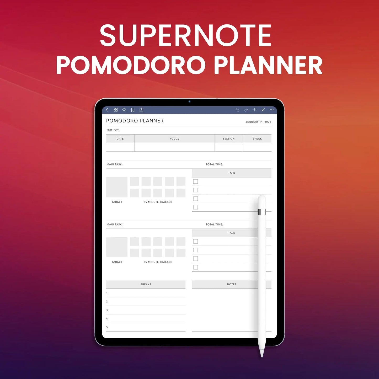 Supernote Pomodoro Planner Template CreativeRino