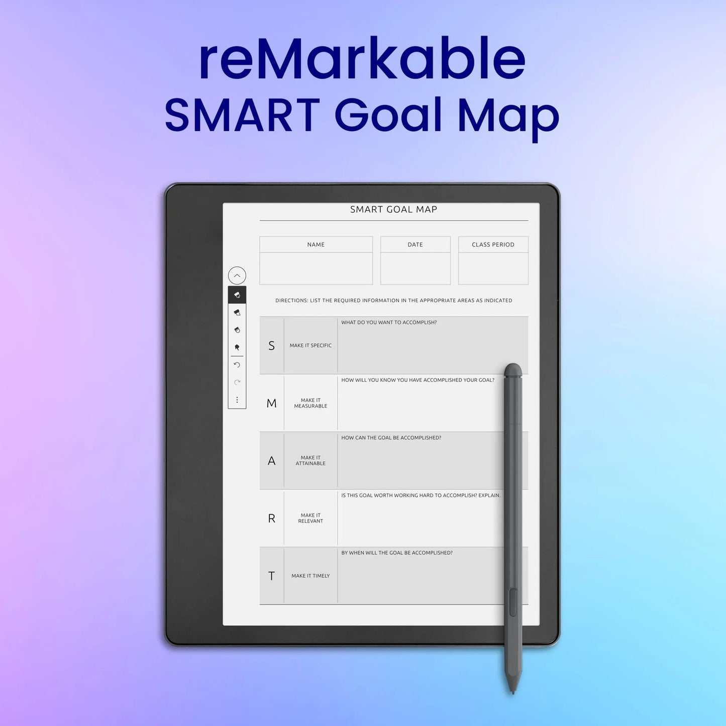 reMarkable 2 SMART Goal Template Planner Template My Store