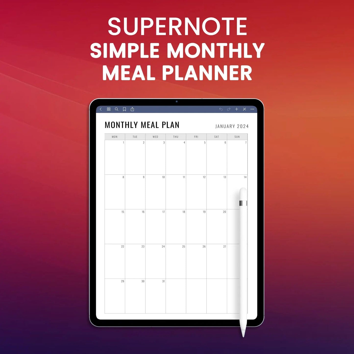 Supernote Simple Monthly Meal Planner Template CreativeRino