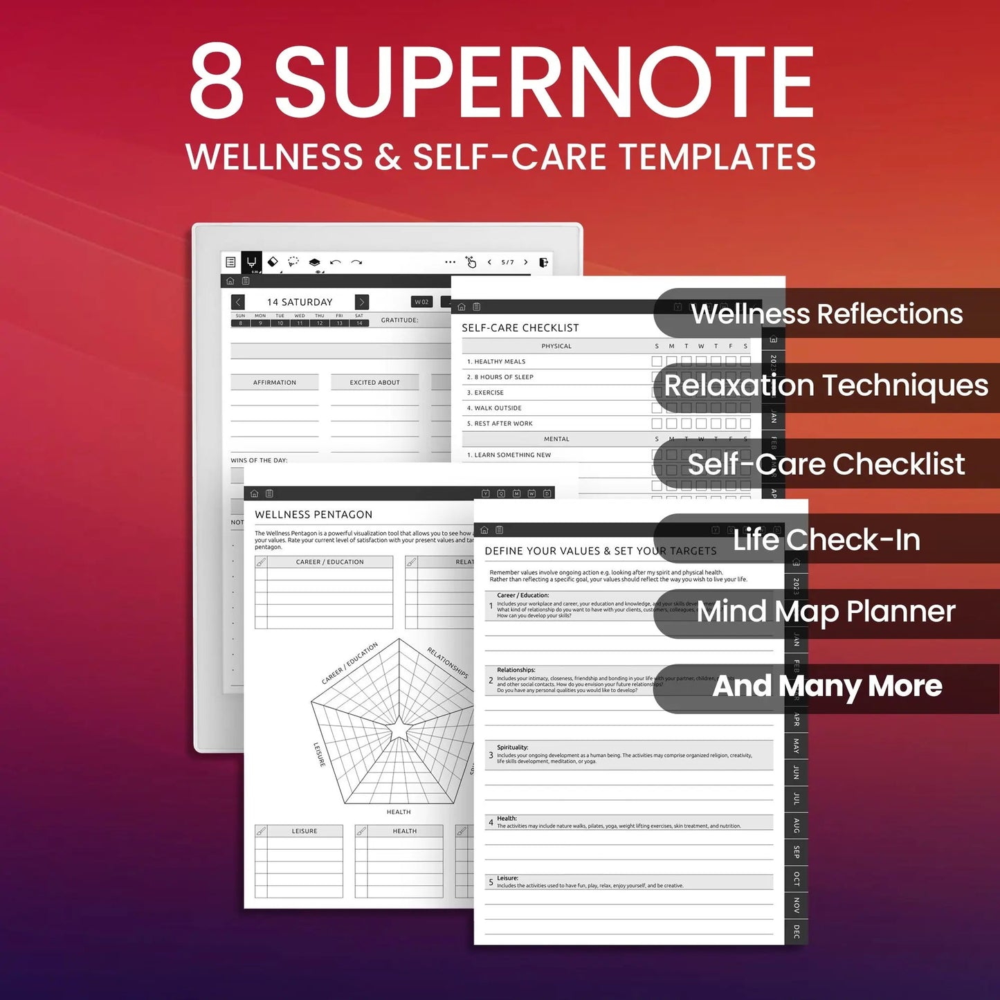 8 Supernote Wellness & Self-Care Templates Planner Template Bundle CreativeRino