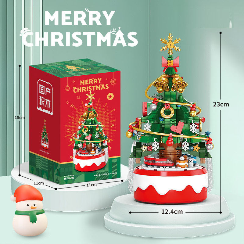 DIY Crystal Christmas Tree Music Box | Rotating LED Building Blocks Toy & Ornament Gift eprolo