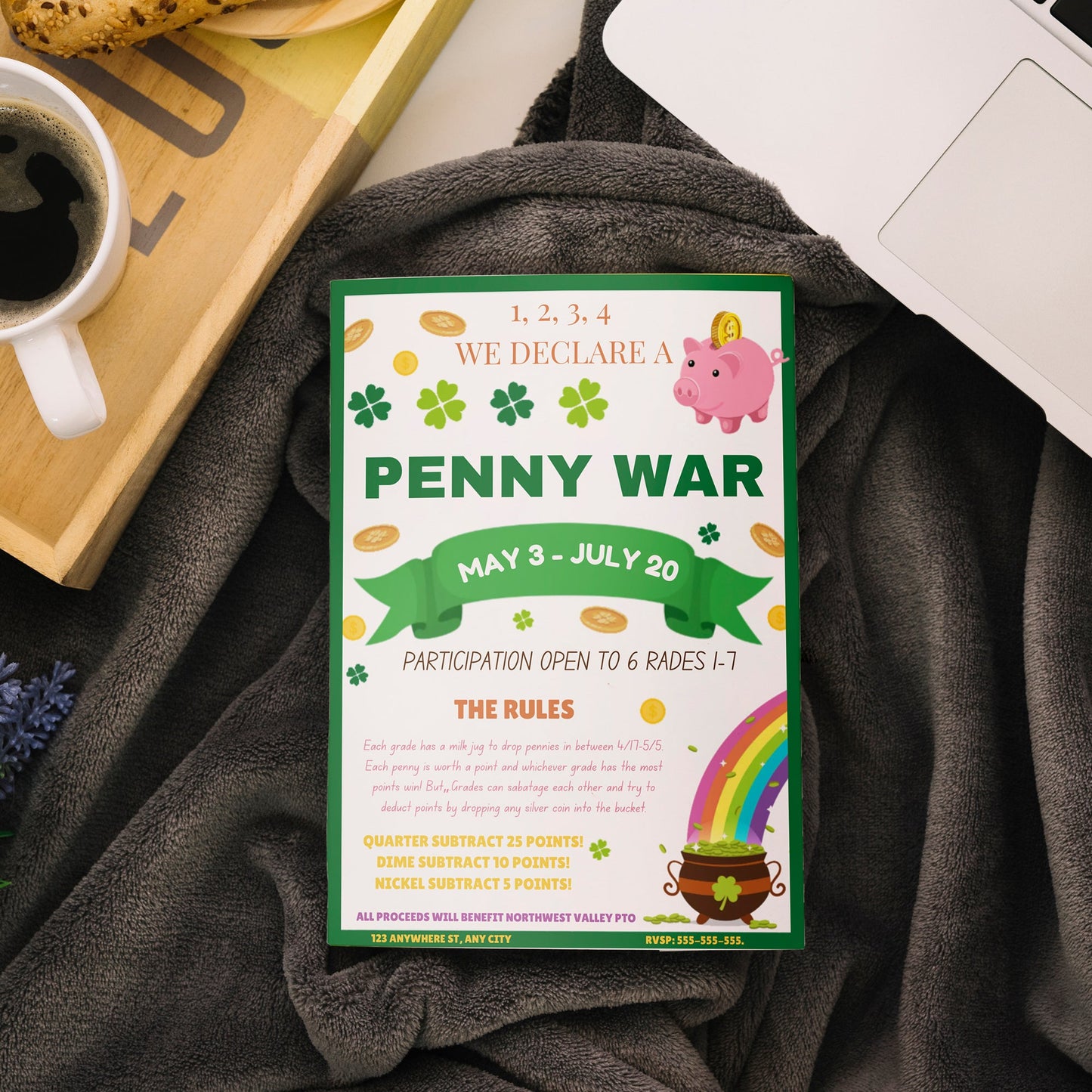Penny War Fundraiser Flyer Invite Template CreativeRino