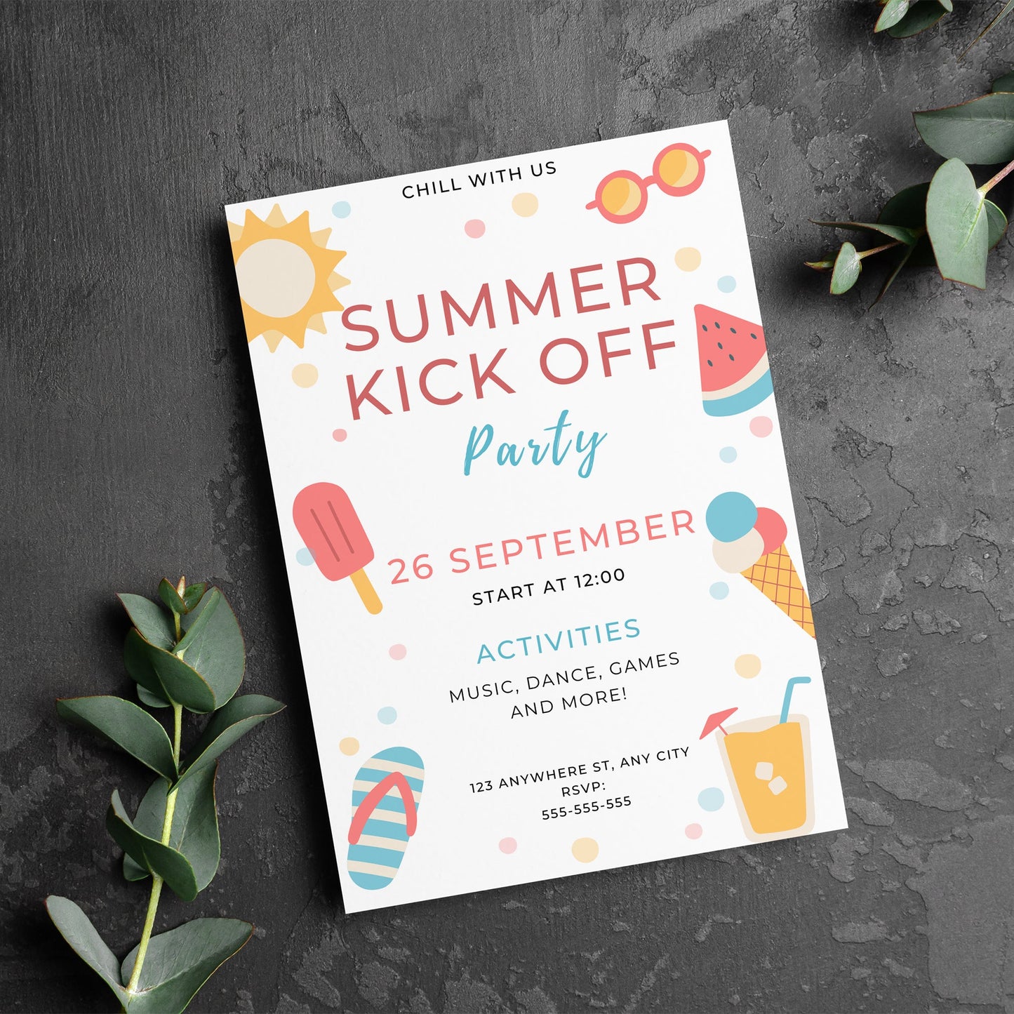 Summer Kick Off Party Invite | End of Summer Party Invitation Canva Template CreativeRino