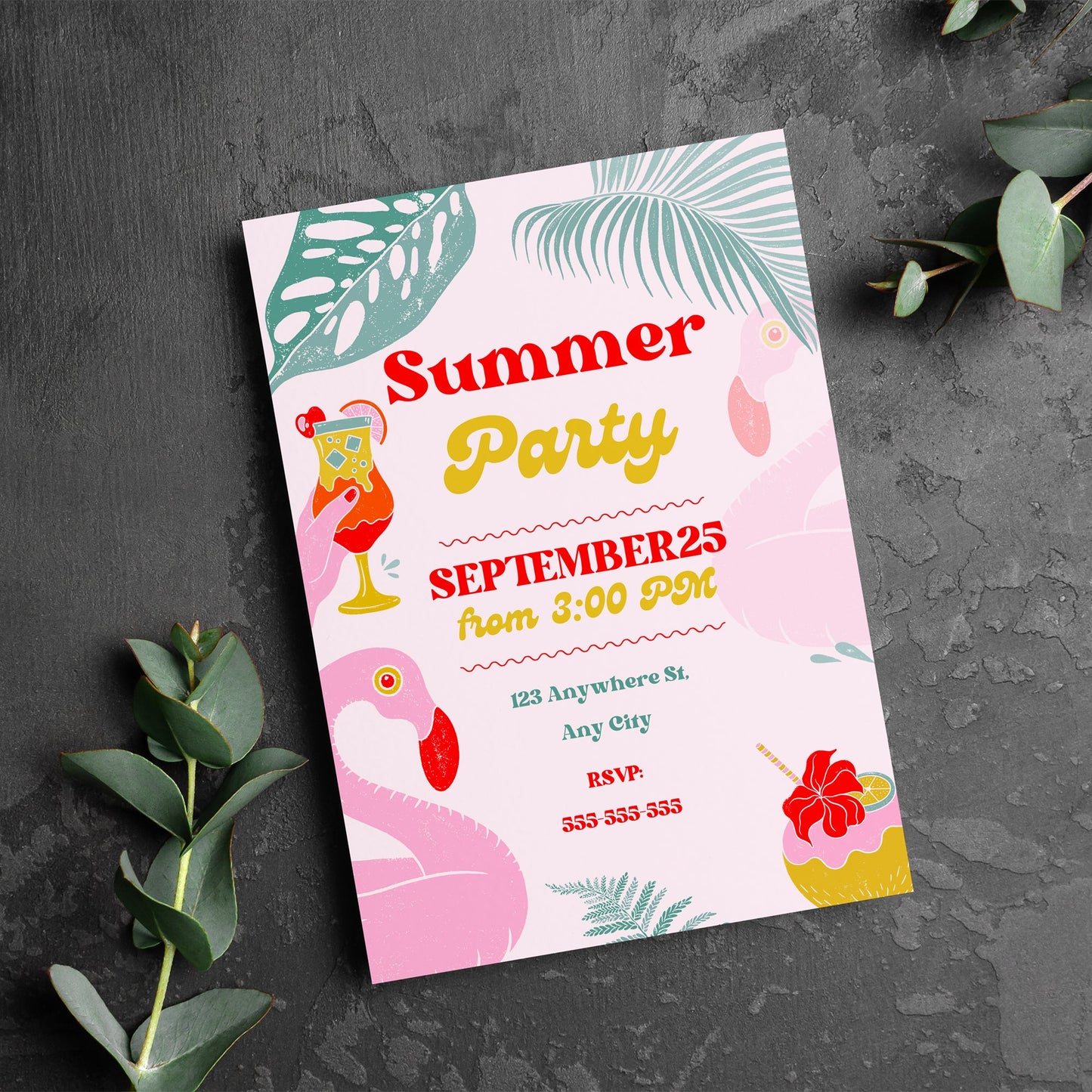 Summer Party Invite | Summer Party Invitation Canva Template CreativeRino