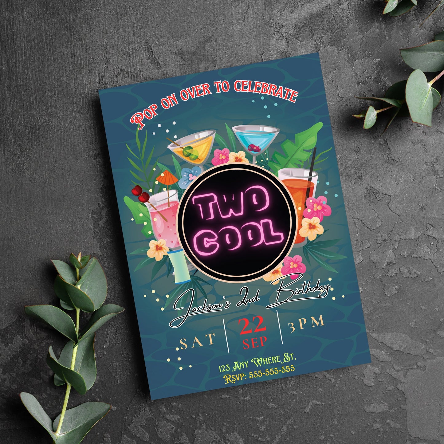 Two Cool Party Invitation | Two Cool Birthday Invite Canva Template CreativeRino