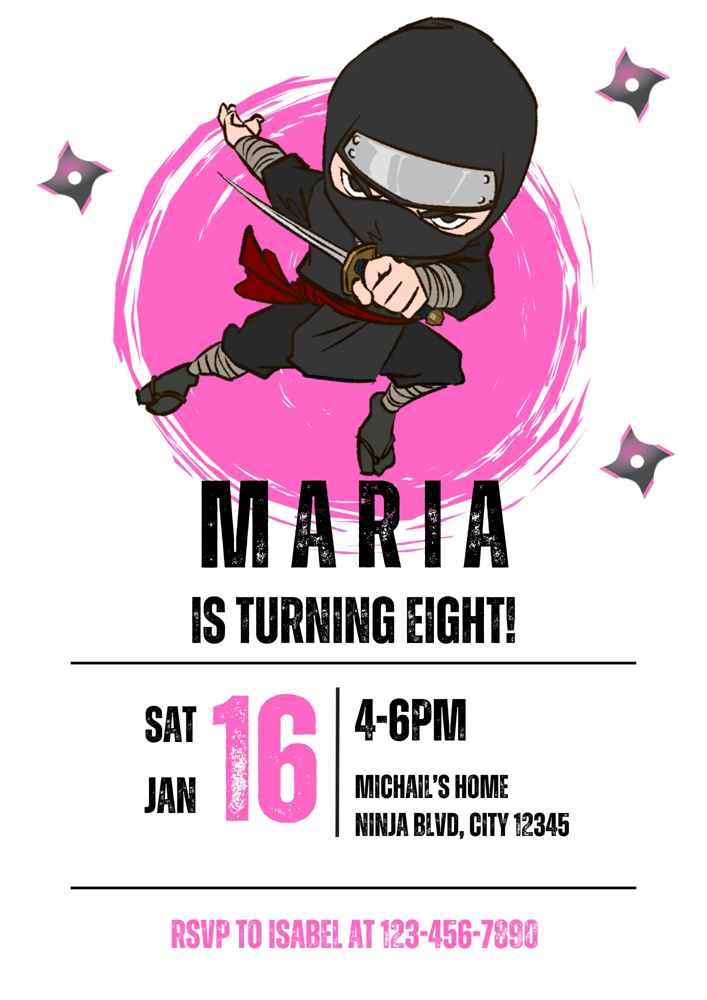 Ninja Birthday Invitation Template | Ninja Warrior Party Invite - CreativeRino