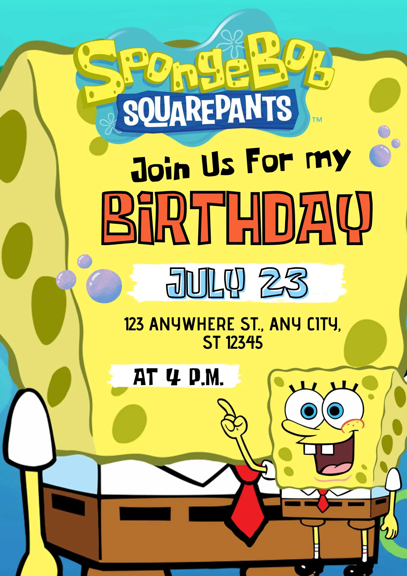 SpongeBob SquarePants Birthday Invitation Template - CreativeRino