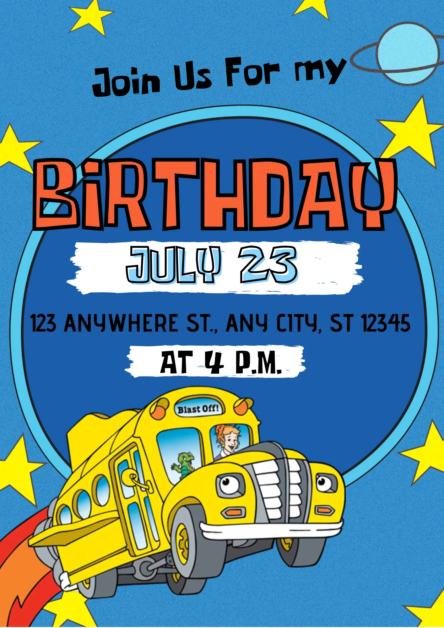 The Magic School Bus Birthday Invitation Template - CreativeRino