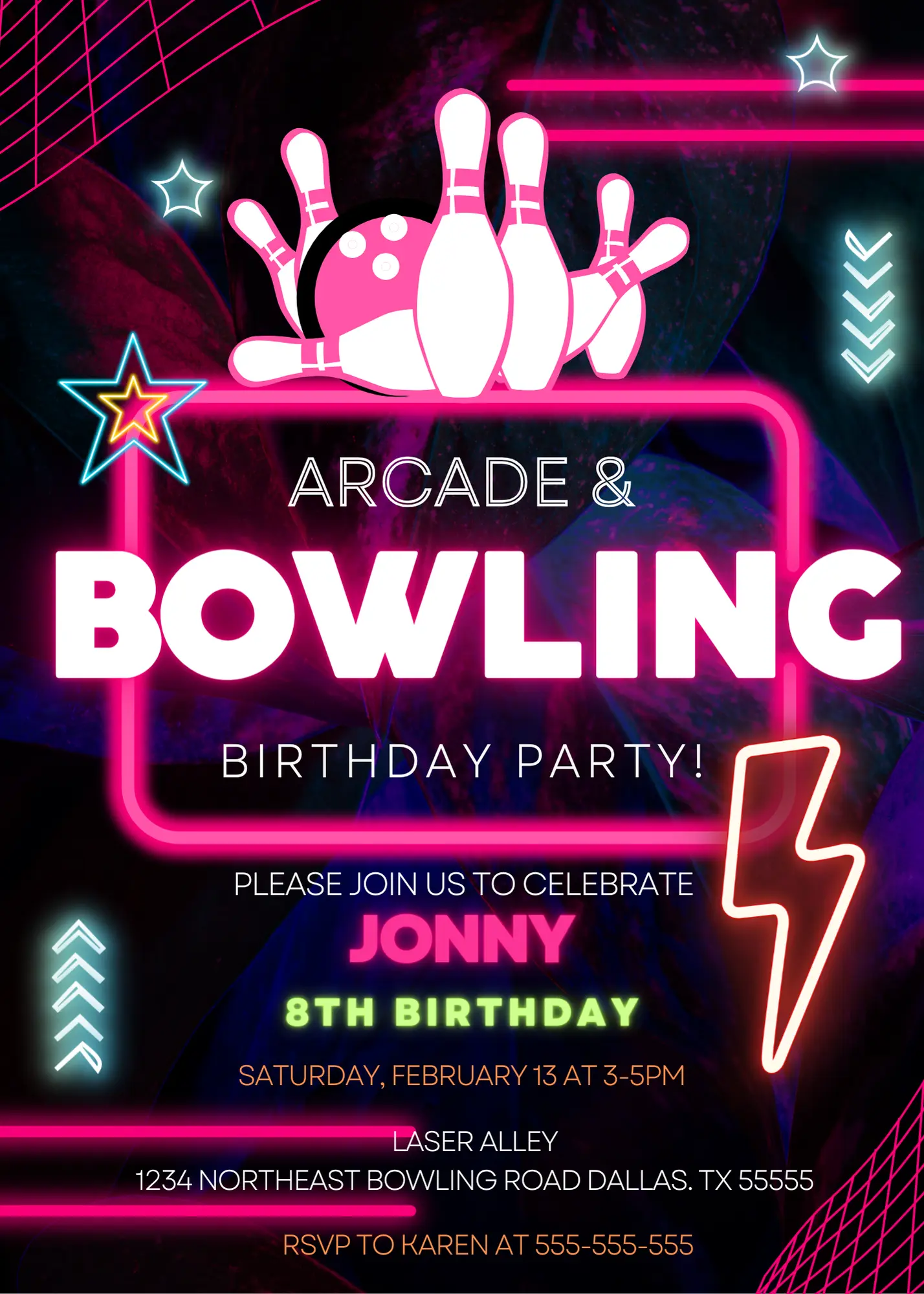 Arcade and Bowling Birthday Invitation Template - CreativeRino