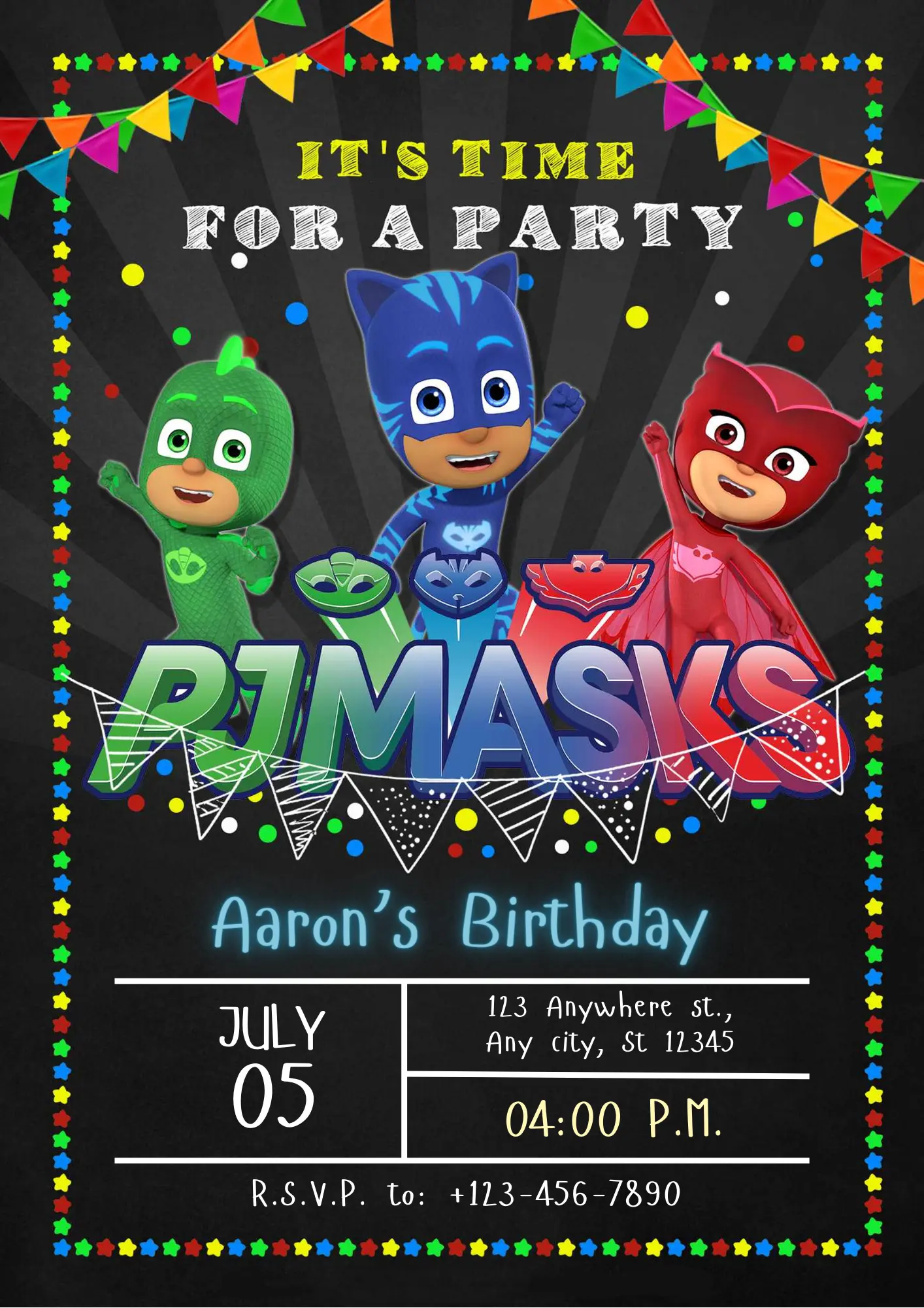 PJ Masks Birthday Invitation Template - CreativeRino