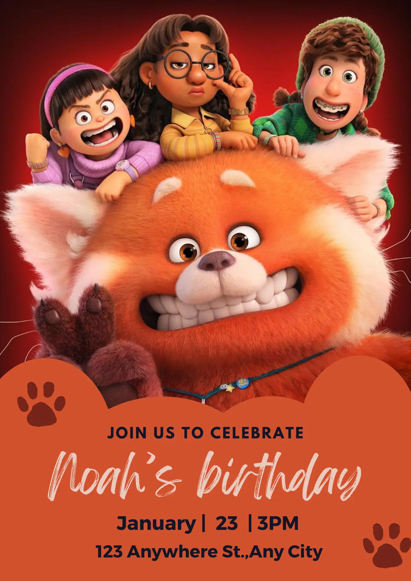 Red Panda Birthday Invitation Template - CreativeRino