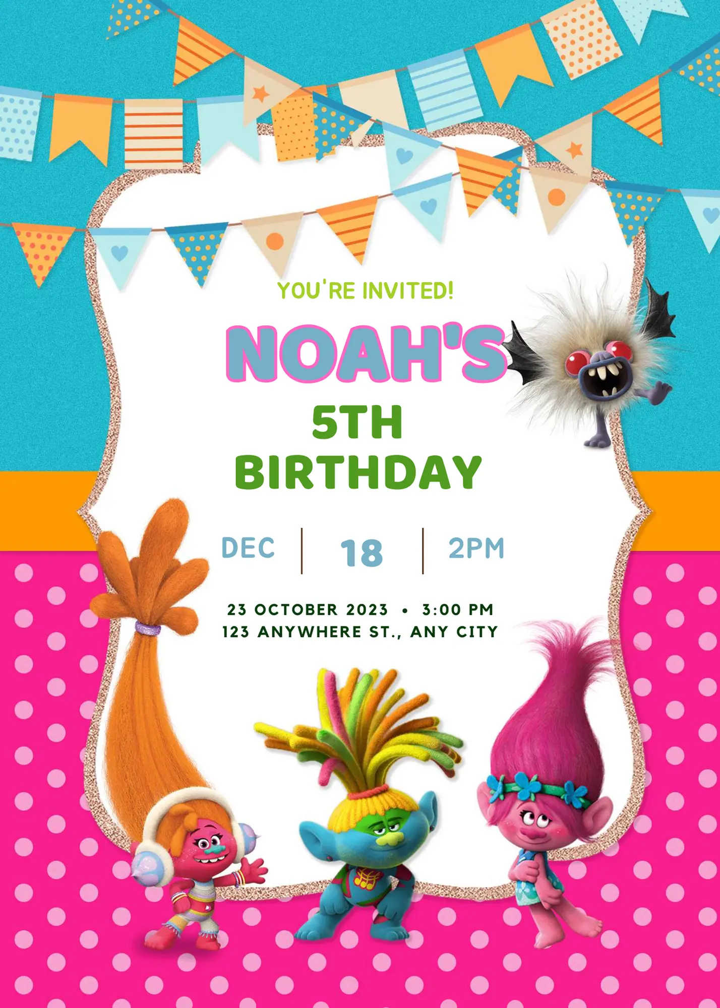 Trolls Band Together Birthday Invitation Template - CreativeRino