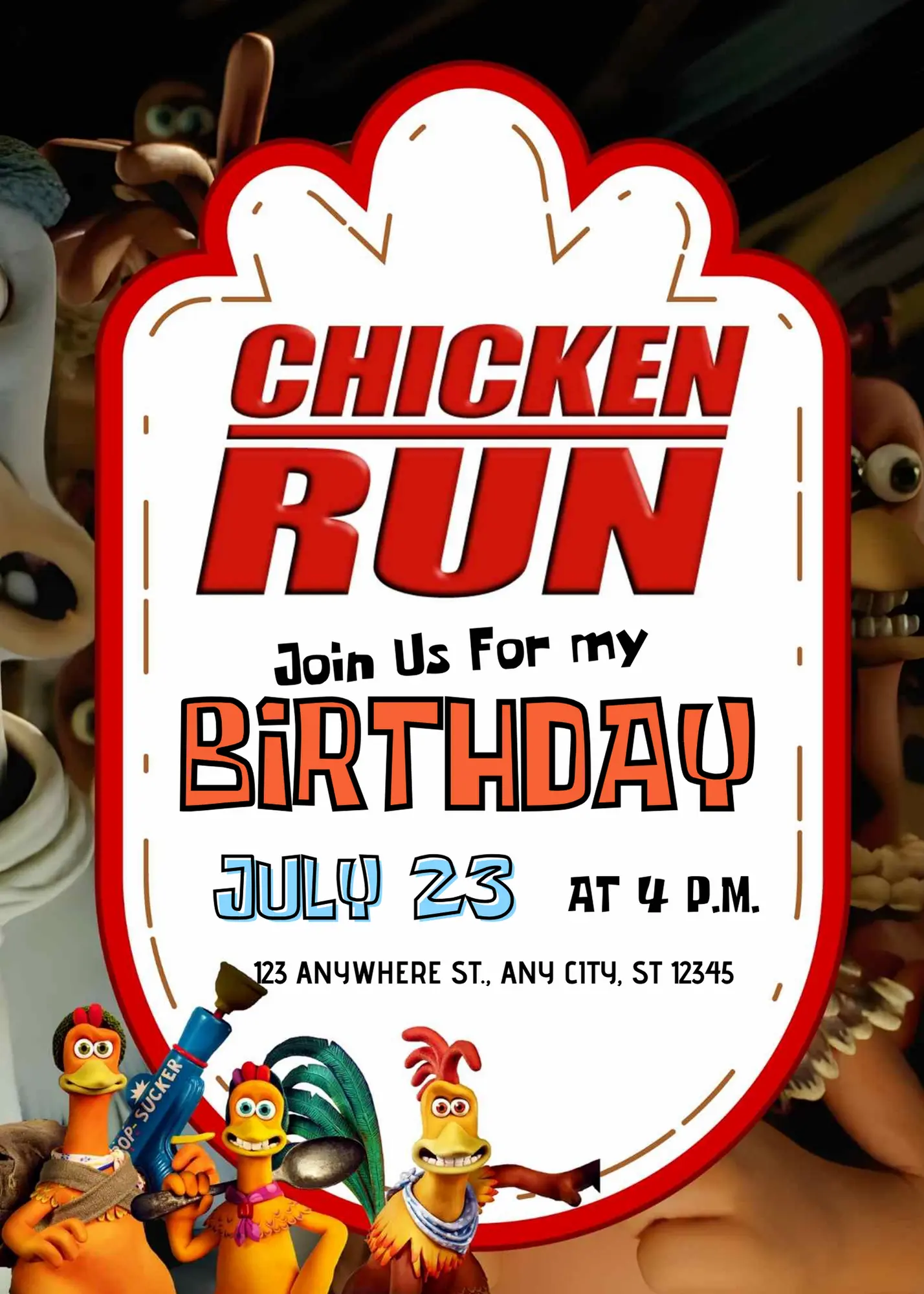 Chicken Run Birthday Invitation Template - CreativeRino