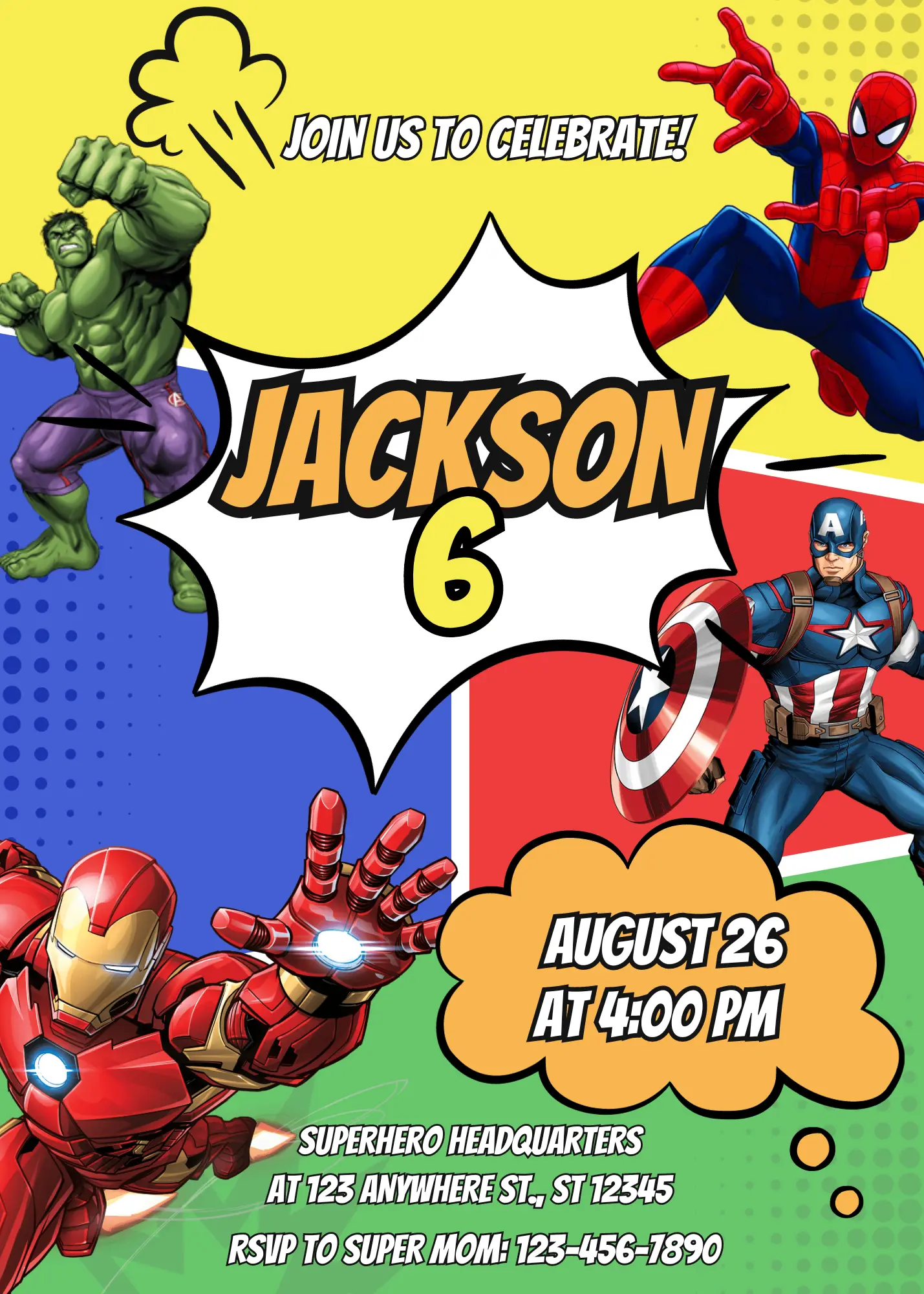 Superhero Birthday Invitation Template | Marvel Avengers Birthday Invite - CreativeRino