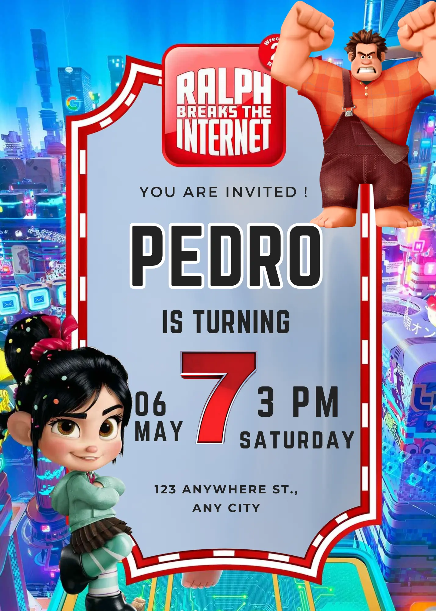 Ralph Break the Internet Birthday Invitation Template - CreativeRino