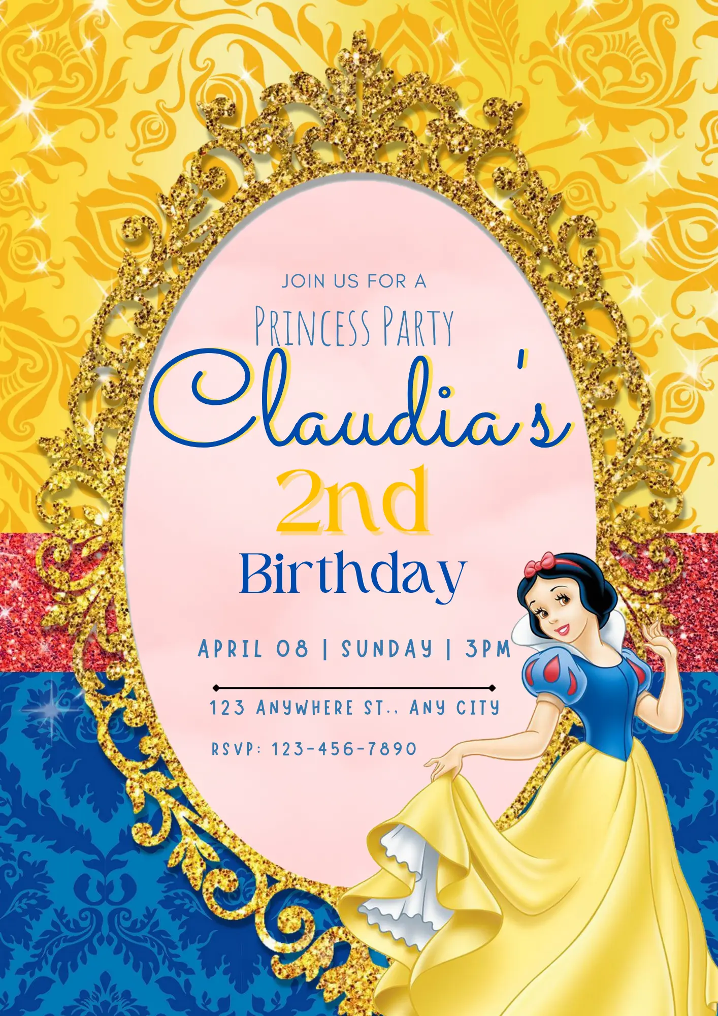 Princess Snow White Birthday Invitation Template - CreativeRino