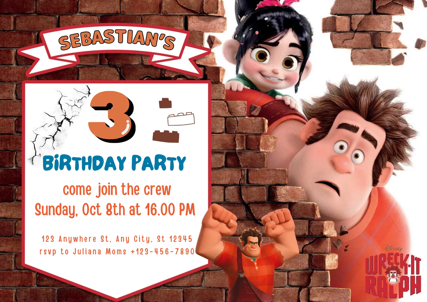 Wreck it Ralph Birthday Invitation Template - CreativeRino