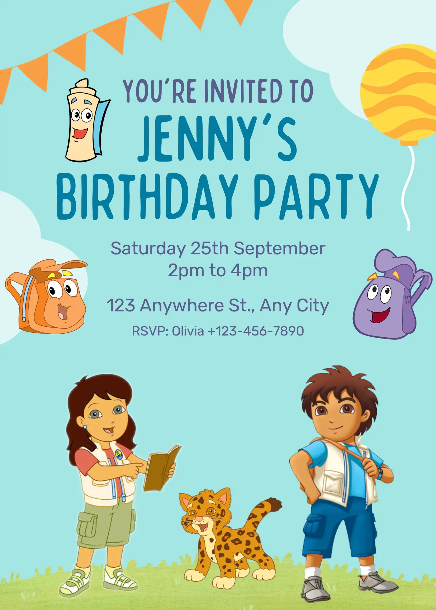 Go Diego Go Birthday Invitation Template - CreativeRino