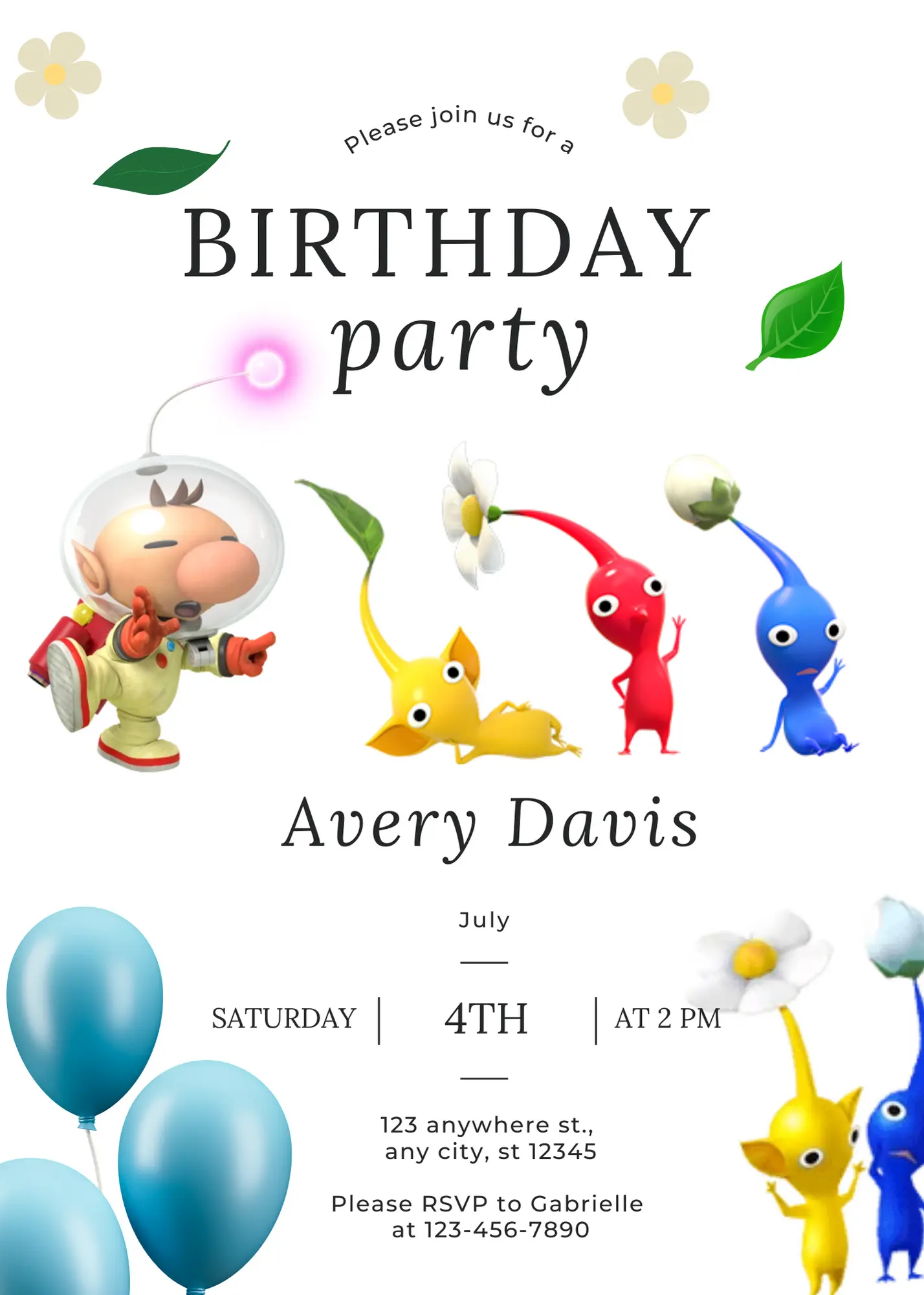 Pikmin Birthday Invitation Template - CreativeRino