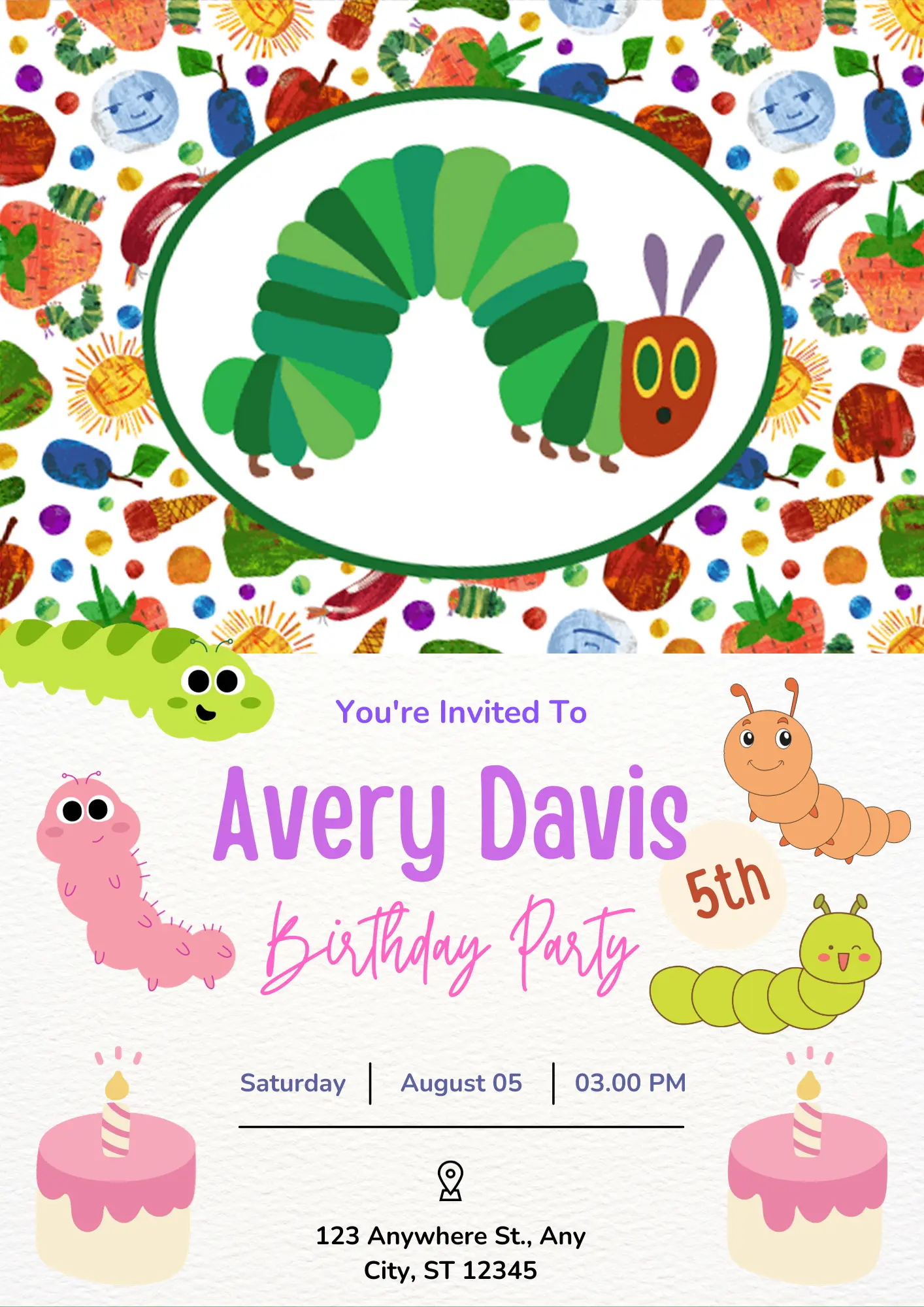 Very Hungry Caterpillar Birthday Invitation Template - CreativeRino