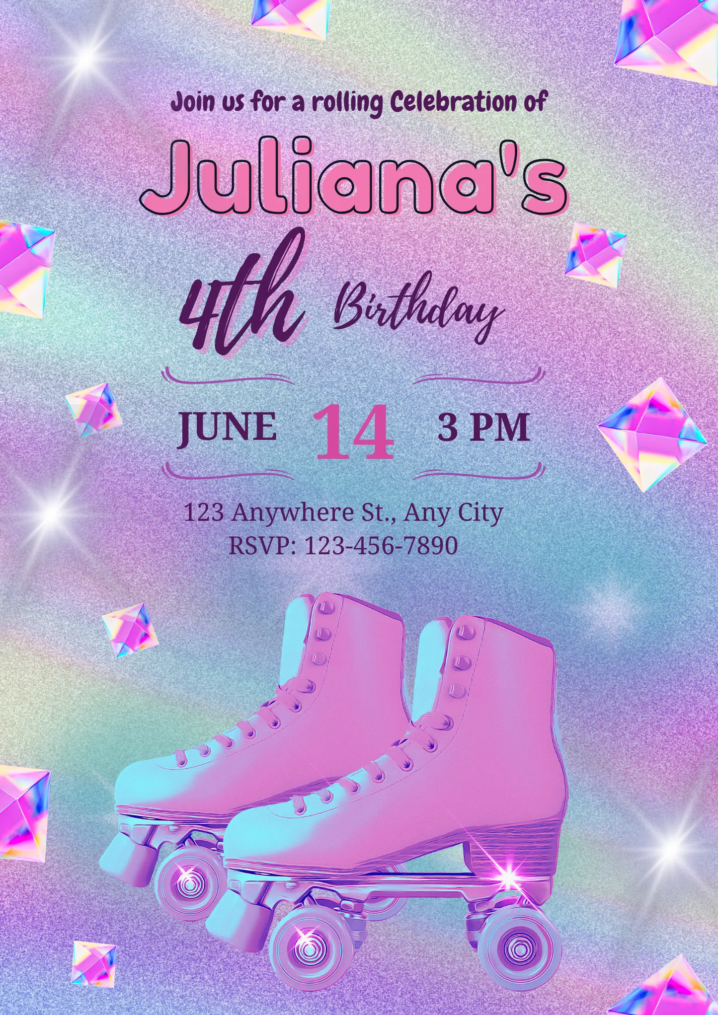 Roller Skates Skating Birthday Invitation Template - CreativeRino
