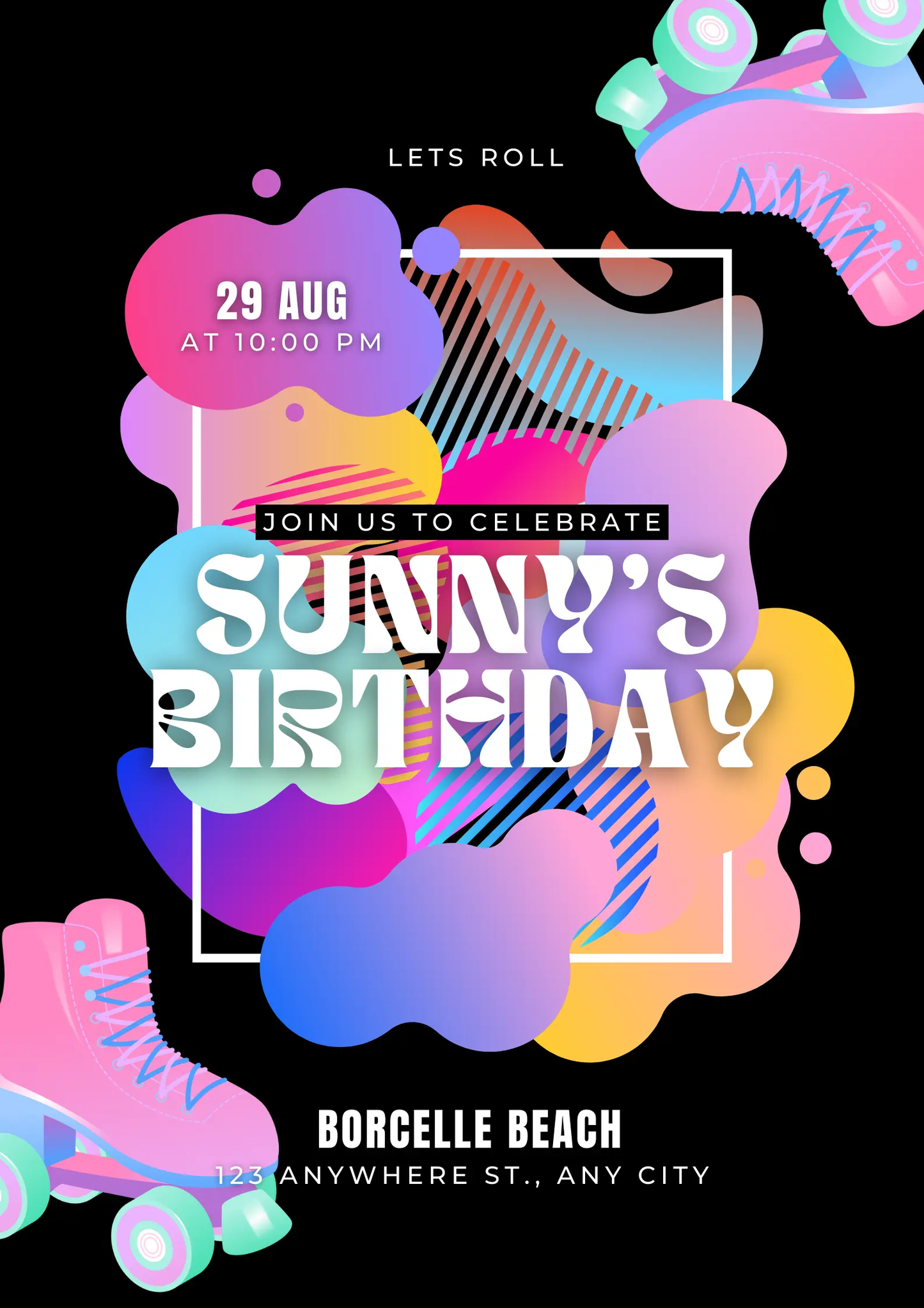 Roller Skates Skating Birthday Invitation Template - CreativeRino