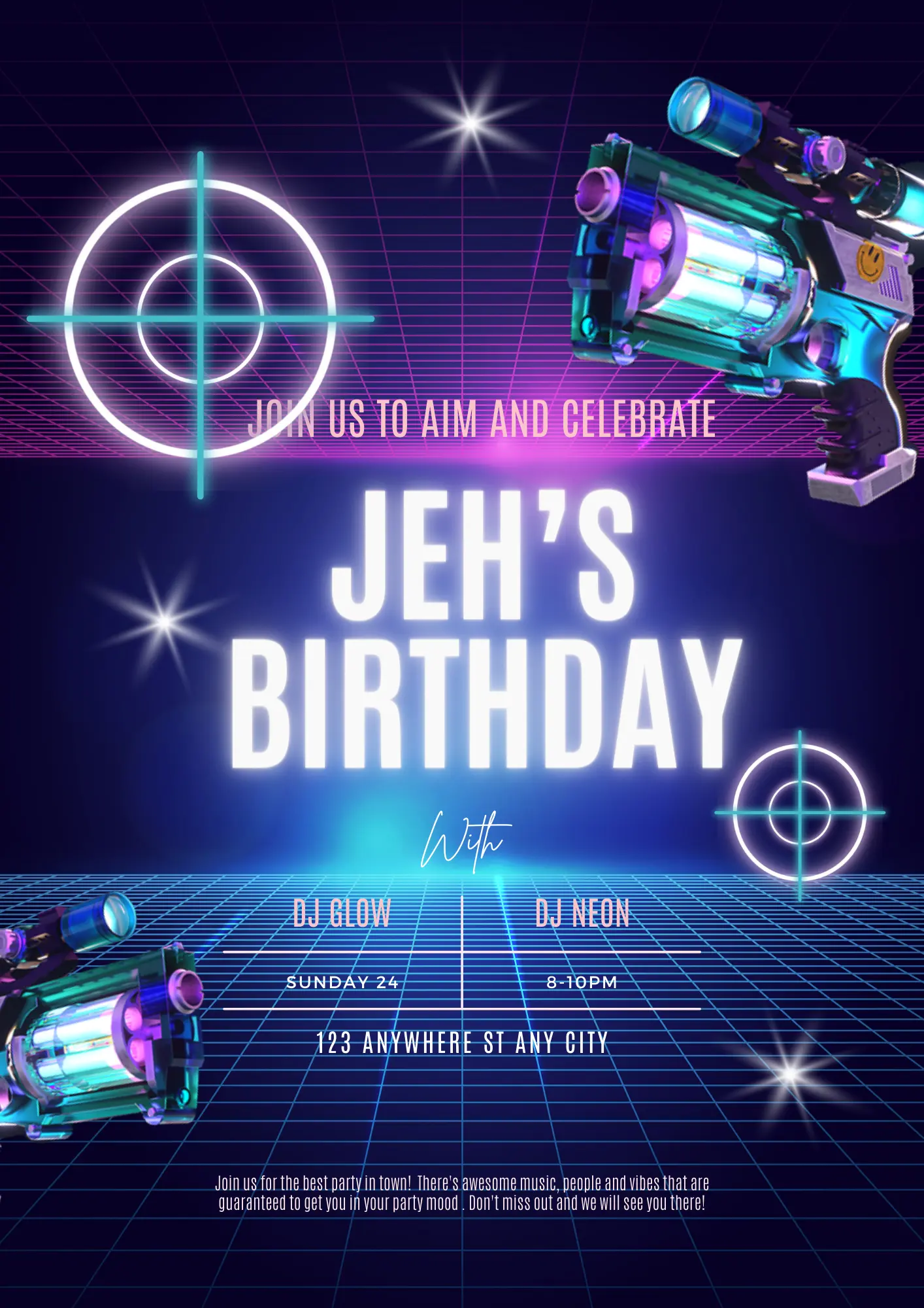 Laser Gun Birthday Invitation Template - CreativeRino